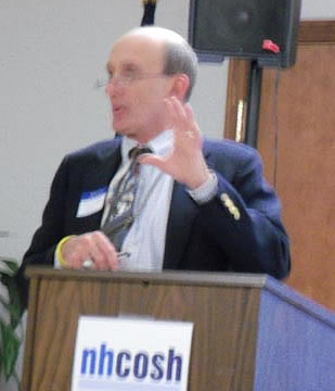 George Kilens, from the Concord OSHA office, was the main speaker at the Annual Dinner Meeting. George gave a PowerPoint presentation of the new way in which OSHA is aggressively inspecting and fining employers for repeat workplace safety and health violations.